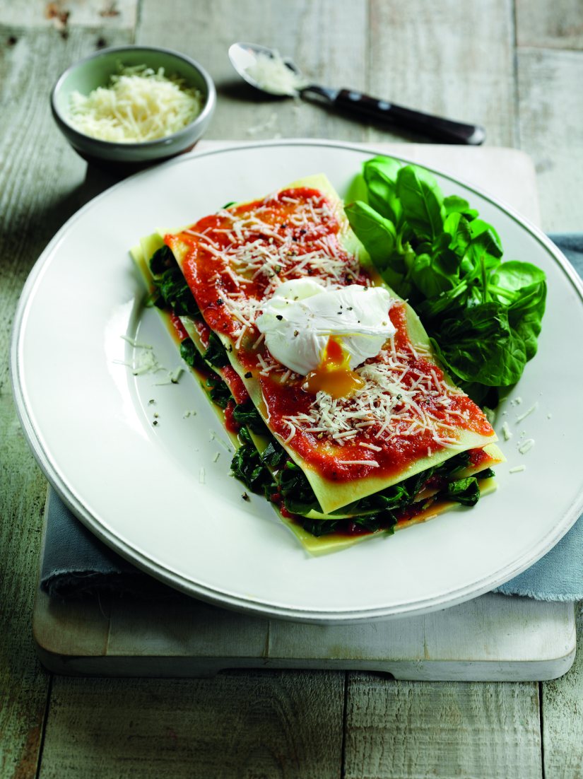 Open Lasagne with Spinach and Poached Egg Recipe: Veggie
