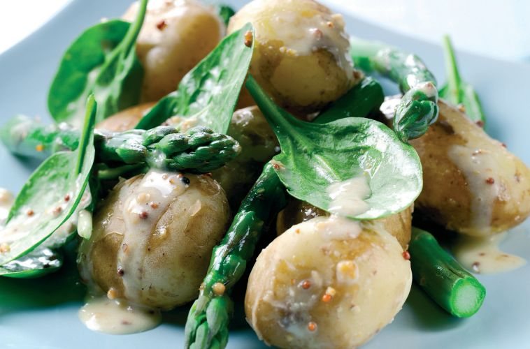 Warm Jersey Royals, Spinach and Asparagus Salad Recipe: Veggie