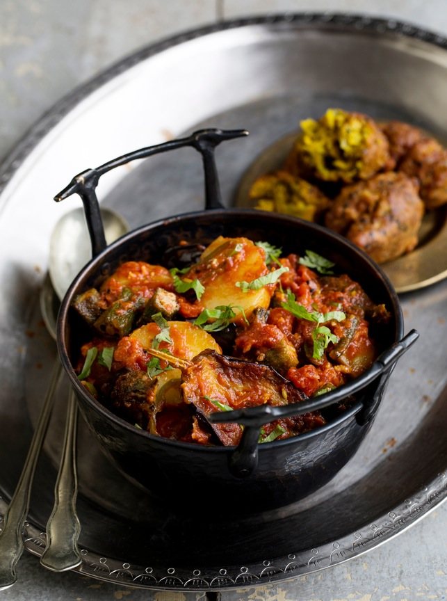 Aubergine, Okra and New Potato Curry Recipe: Veggie