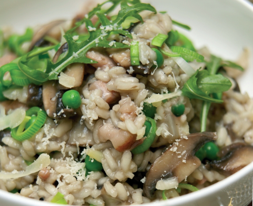 Mushroom, Pea and Low-fat Cheese Risotto
