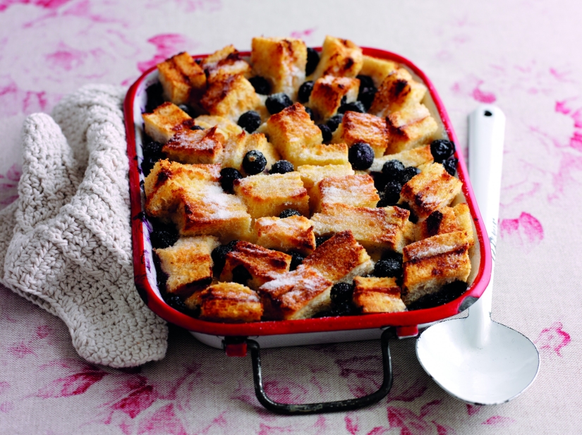 Blueberry bread and butter pudding