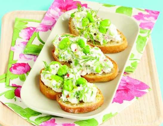 Broad Bean, Goat’s Cheese and Ricotta Bruschetta