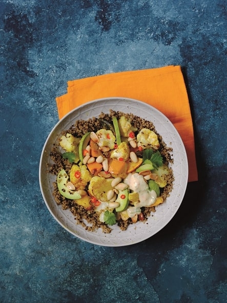 Spiced Roasted Persimon, Cauliflower and Avocado Buddha Bowl