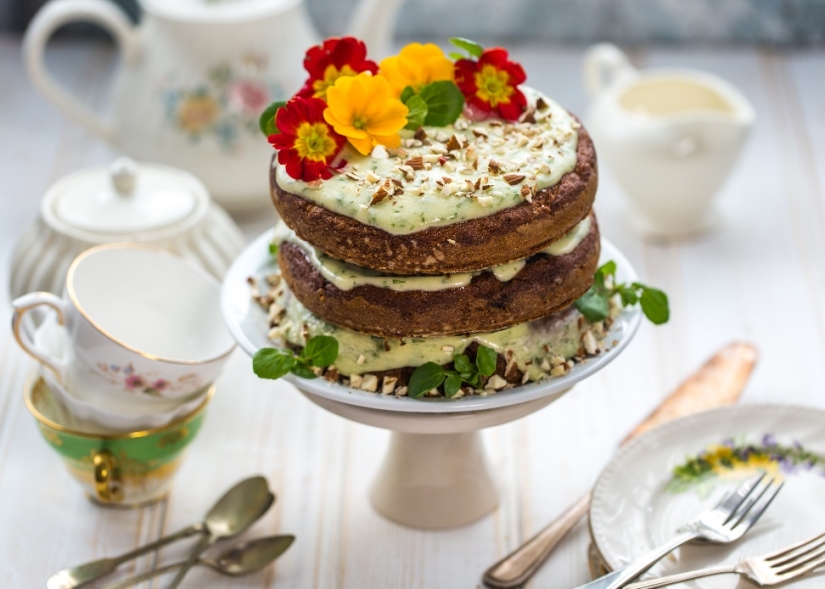 Carrot Cake with Watercress & Cream Cheese Frosting