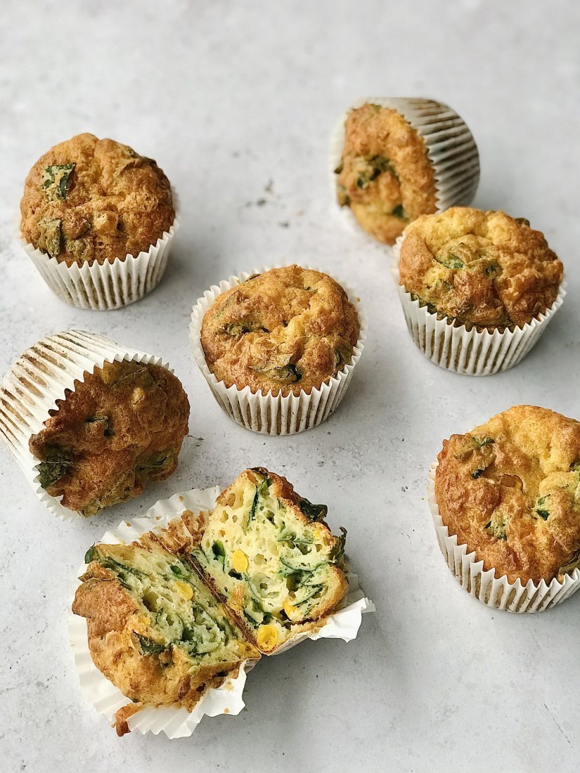 Cheese Muffins with Sweetcorn and Spinach Recipe: Veggie