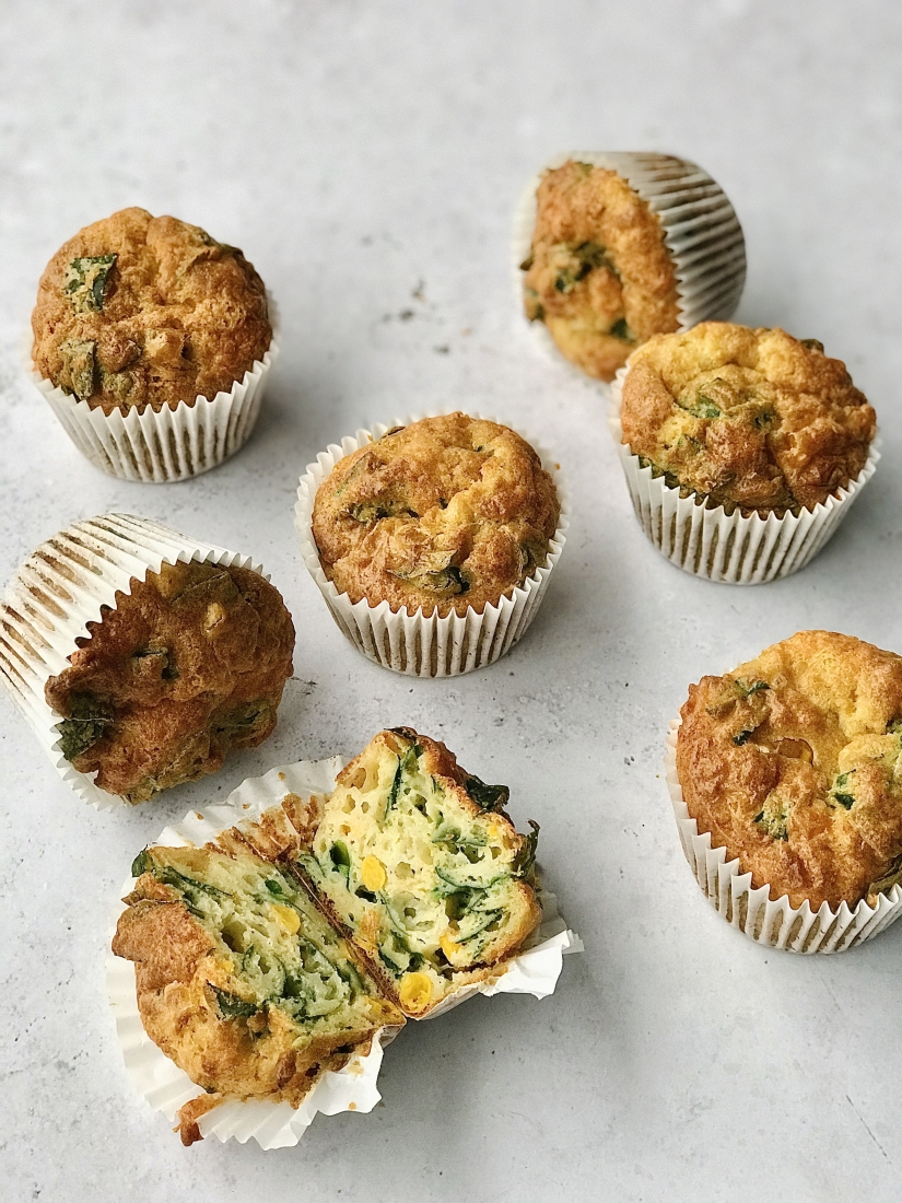 Cheese Muffins with Sweetcorn and Spinach
