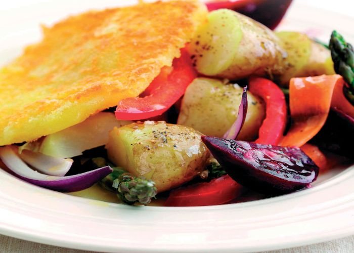 Cheese Schnitzel with Warm Jersey Royal and Beetroot Salad Recipe: Veggie