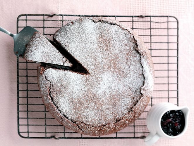 Chocolate Torte with Blackcurrant and Ginger Compote Recipe: Veggie