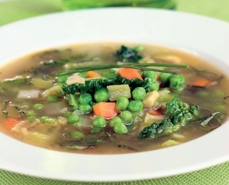 Clear Pea and Vegetable Soup with Brown Rice