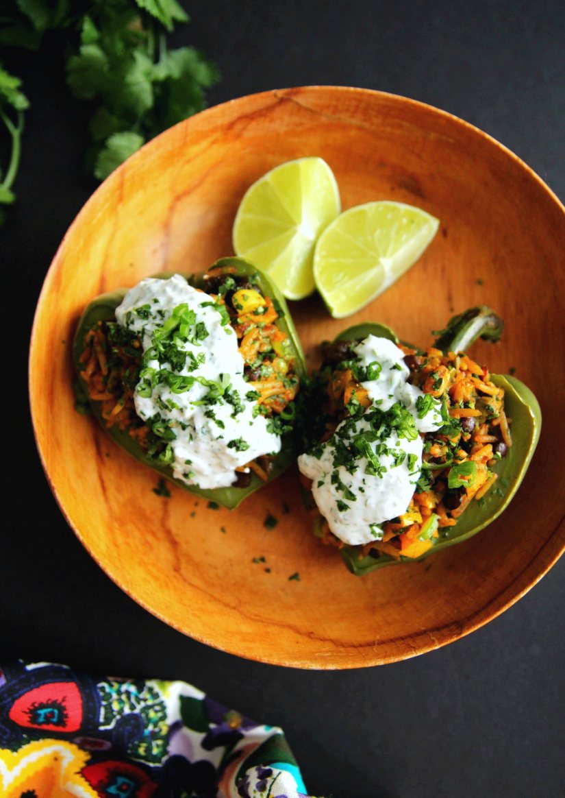 Aine Carlin’s Stuffed Poached Peppers with Indian Flavoured Grains Recipe: Veggie