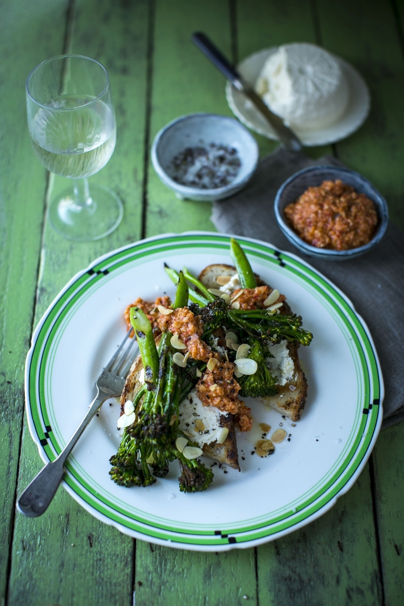 Donal Skehan’s Charred Tenderstem with Smoky Romesco Sauce & Toasted Almonds