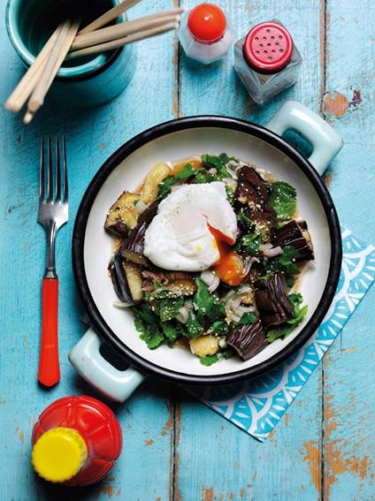 Egg-topped Smokey Aubergine Salad