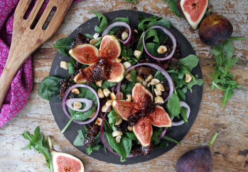 Warm fig and hazelnut salad with fig chutney vinaigrette Recipe: Veggie
