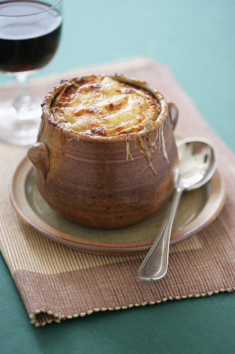 French Onion Soup with Swiss Cheese and Dijon Mustard Croutes Recipe: Veggie
