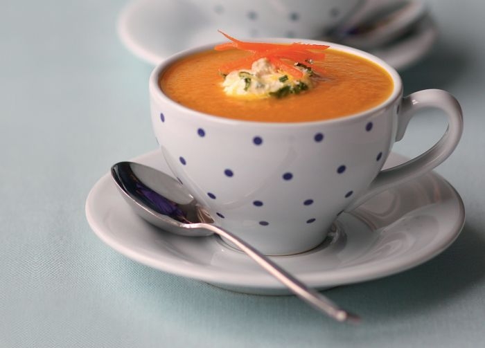 Ginger and Carrot Soup with Lemon Herb Cream