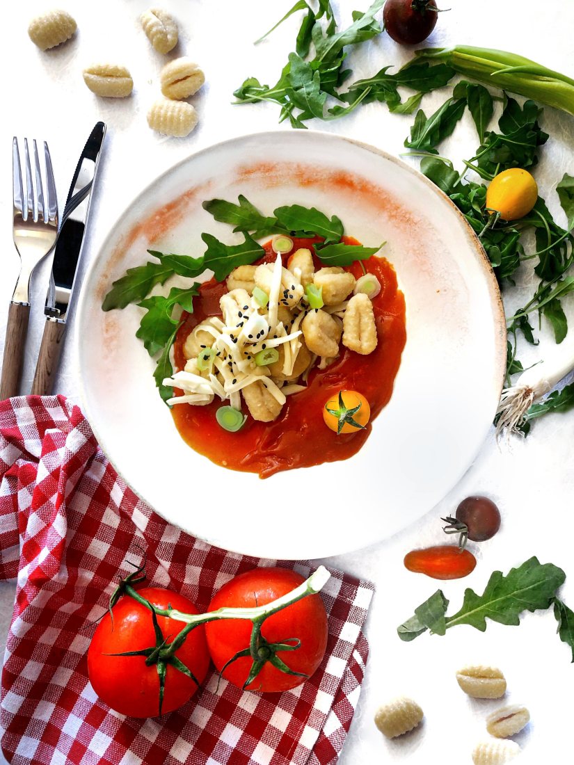 Fresh Gnocchi Bolognese with Almond Cheese Recipe: Veggie