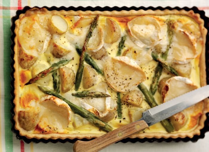 Jersey Royals, Goat’s Cheese and Asparagus Flan Recipe: Veggie