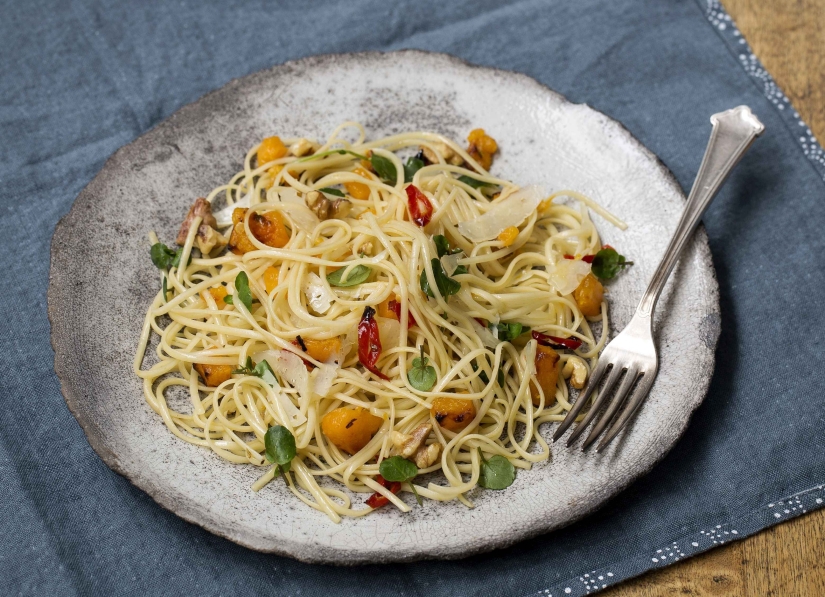 Linguine with Roast Squash, Manchego and Walnuts