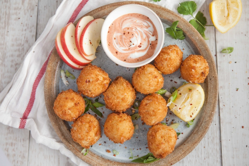 Cheese and Pink Lady Apple Croqueta with Smoked Paprika Dip