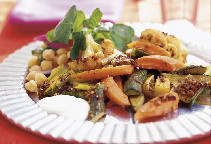 Moroccan-spiced Roasted Vegetables with Watercress Salad Recipe: Veggie