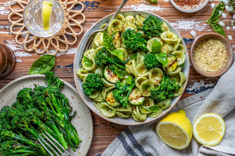 Orecchiette with Pumpkin Seed Pesto and Tenderstem Broccoli Recipe: Veggie