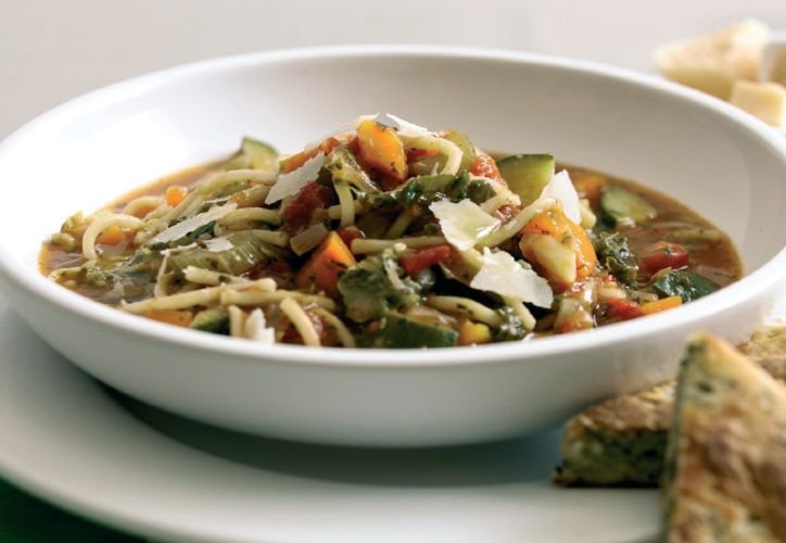 Phil Vickery’s Italian Style Vegetable Broth with Yoghurt Flat Breads Recipe: Veggie