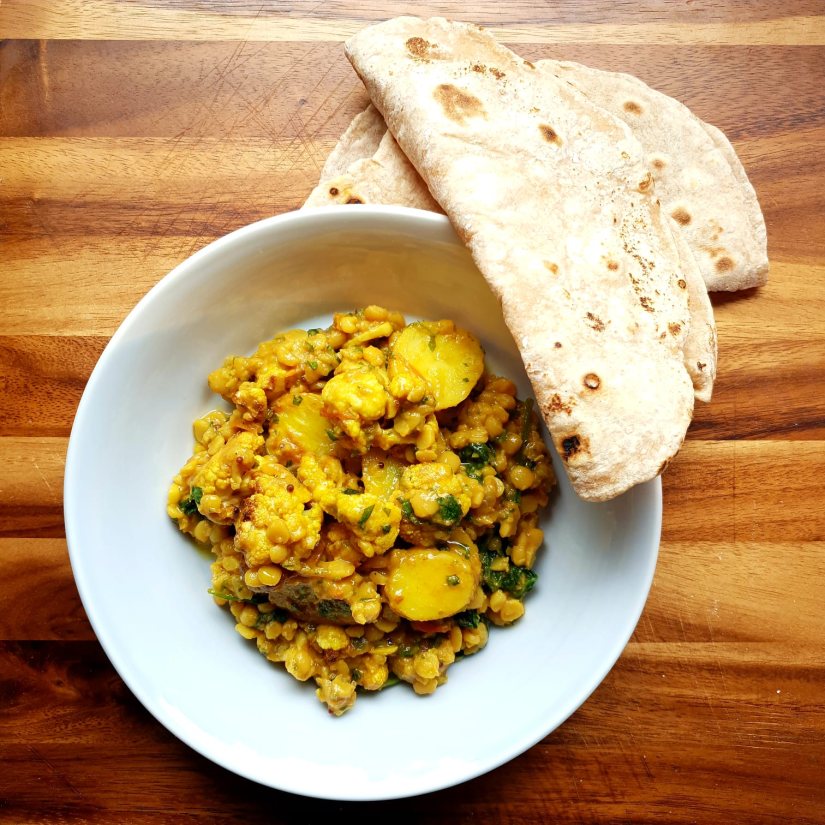 Yellow Split Pea, Potato and Cauliflower Dhal Recipe: Veggie