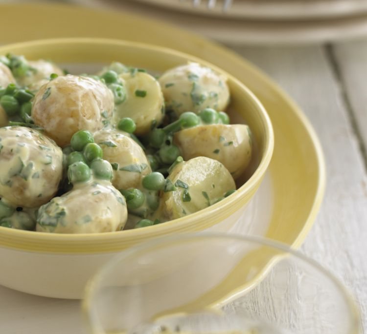 Potato and Pea Salad with Lemon Yoghurt Dressing Recipe: Veggie
