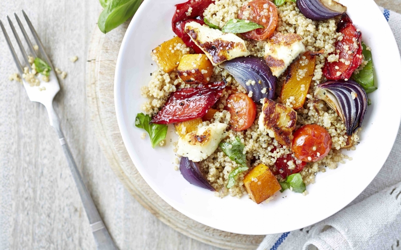 Quinoa Salad with Roasted Mediterranean Vegetables and Halloumi