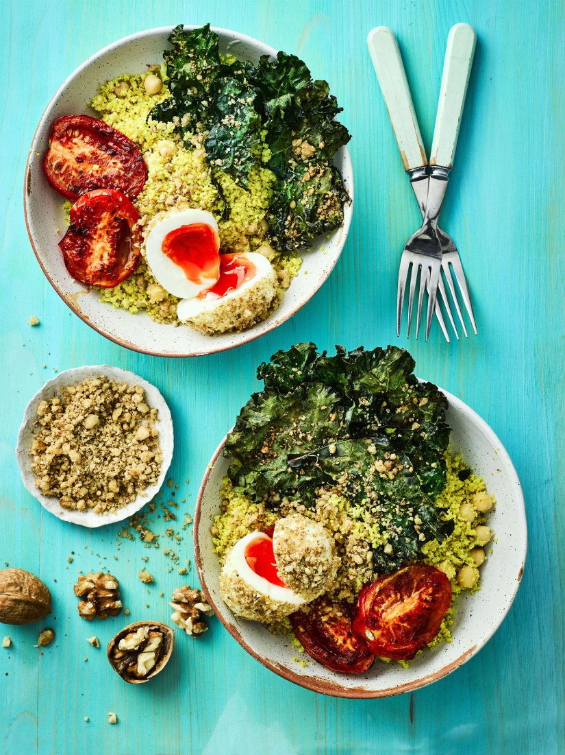 Cauli-rice and California Walnut Crusted Egg Buddha Bowl Recipe: Veggie