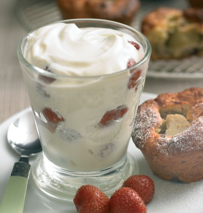 Rhubarb and Blackberry Breakfast Muffins with Strawberry Yoghurt Pots