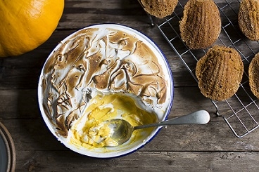 Riverford Pumpkin Madeleines with Pumpkin Custard & Cinnamon Meringue Riverford Pumpkin Madeleines with Pumpkin Custard & Cinnamon Meringue
