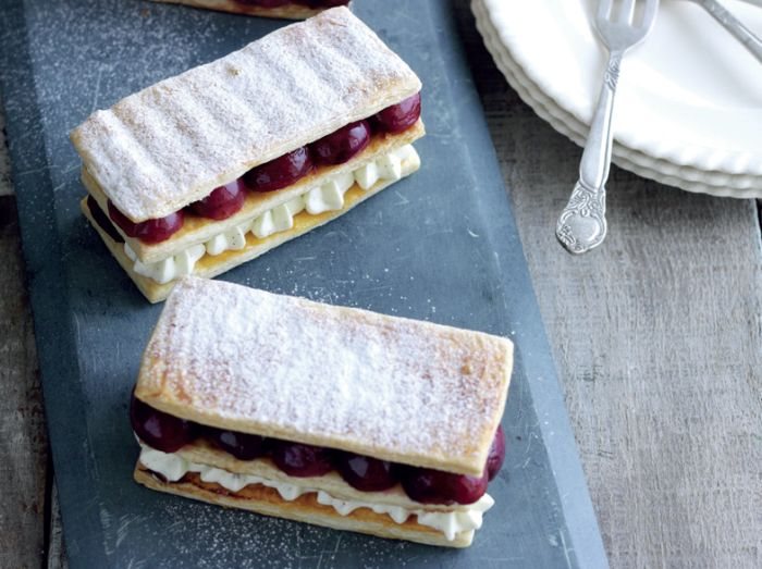 Roasted Cherry and Vanilla Mousse Millefeuille Recipe: Veggie