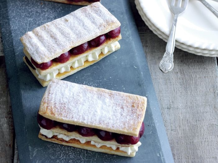 Roasted Cherry and Vanilla Mousse Millefeuille