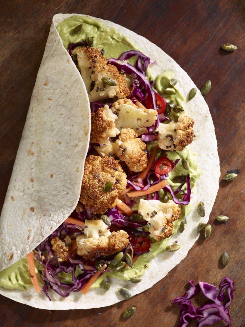 Rosie Birkett’s Southern Roasted Cauliflower Wrap with Avocado Mayo and Pickled Slaw Recipe: Veggie