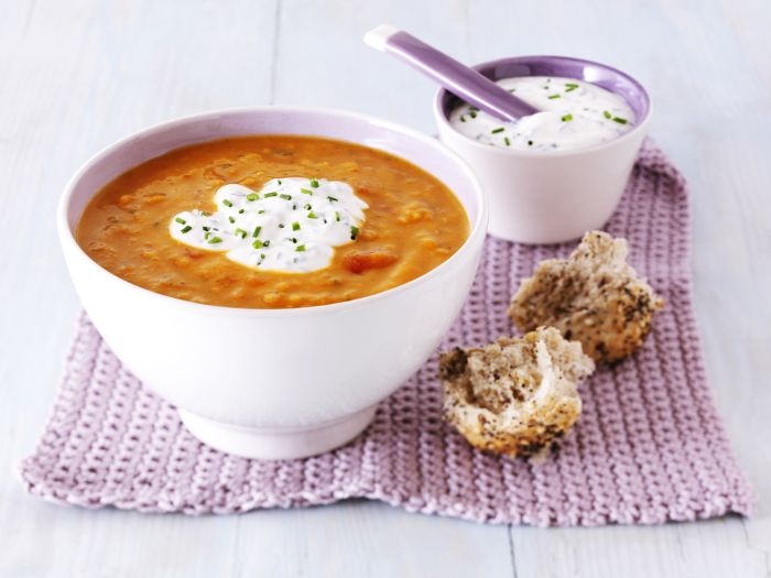 Spicy Tomato Soup with Sour Cream and Chive Dip Spicy Tomato Soup with Sour Cream and Chive Dip