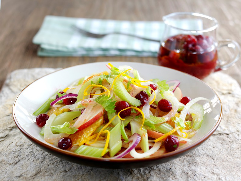 Crispy Fenland Celery and Fennel Salad with Cranberries and Orange Recipe: Veggie