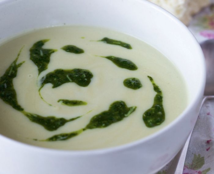 Shallot Soup with Watercress Pesto