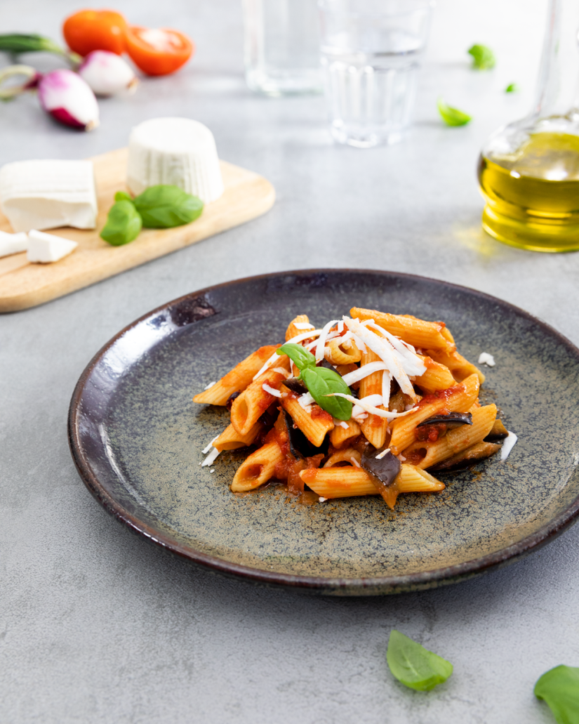 Penne with Eggplant and Ricotta Cheese Recipe: Veggie