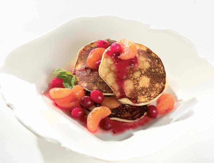 Spiced Goat’s Cheese Pancakes with Brandied Fruits