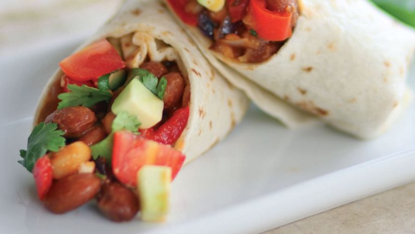 Spicy Pinto and Baked Bean Wraps Recipe: Veggie