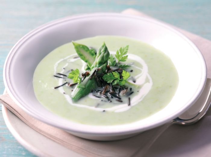 Springtime Cream of Asparagus Soup with Wild Rice Recipe: Veggie