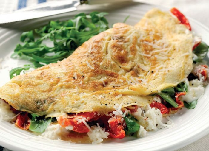 Sunblush Tomato, Basil and Cheese Omelette Recipe: Veggie