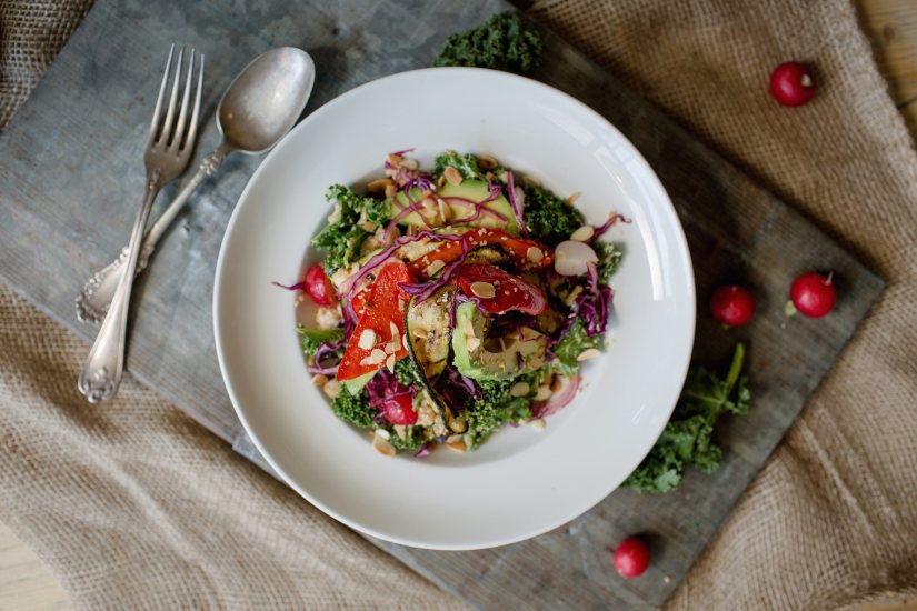 Kale Salad with Almond Ginger Dressing Recipe: Veggie