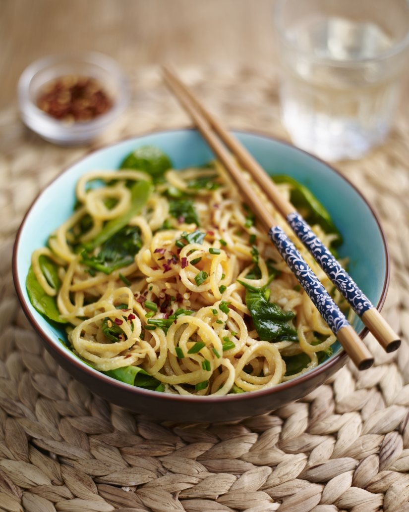 Sweet Potato Noodles with Cashew Butter and Spinach Recipe: Veggie