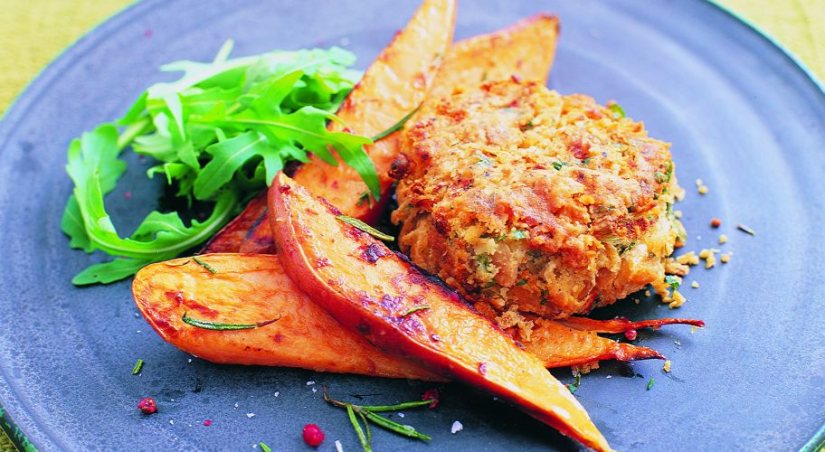 Thai Bean Burgers & Sweet Potato Wedges Recipe: Veggie