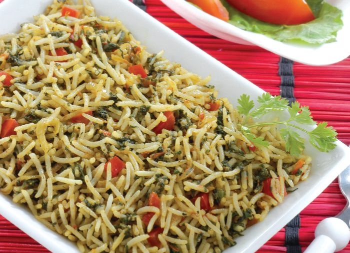 Tomato and Spinach Rice (Tamatar Palak Bhat)