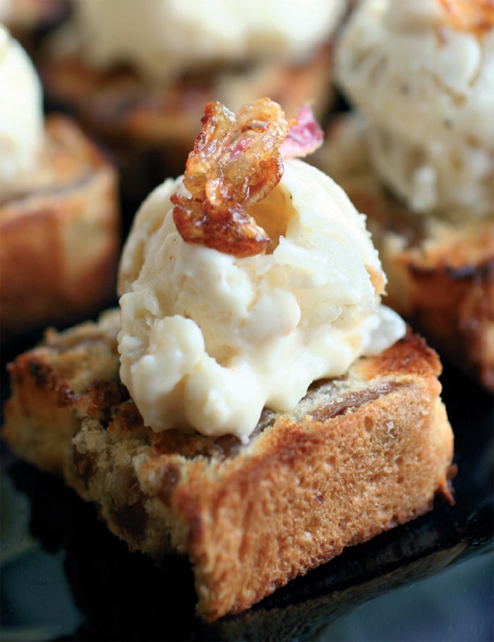 Shallot and Camembert Icecream Canapés