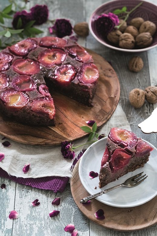 Walnut, Chocolate and Plum Upside-Down Cake Recipe: Veggie