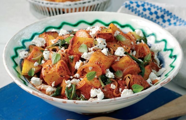 Warm Cyprus Potato and Tomato Salad with Feta and Oregano